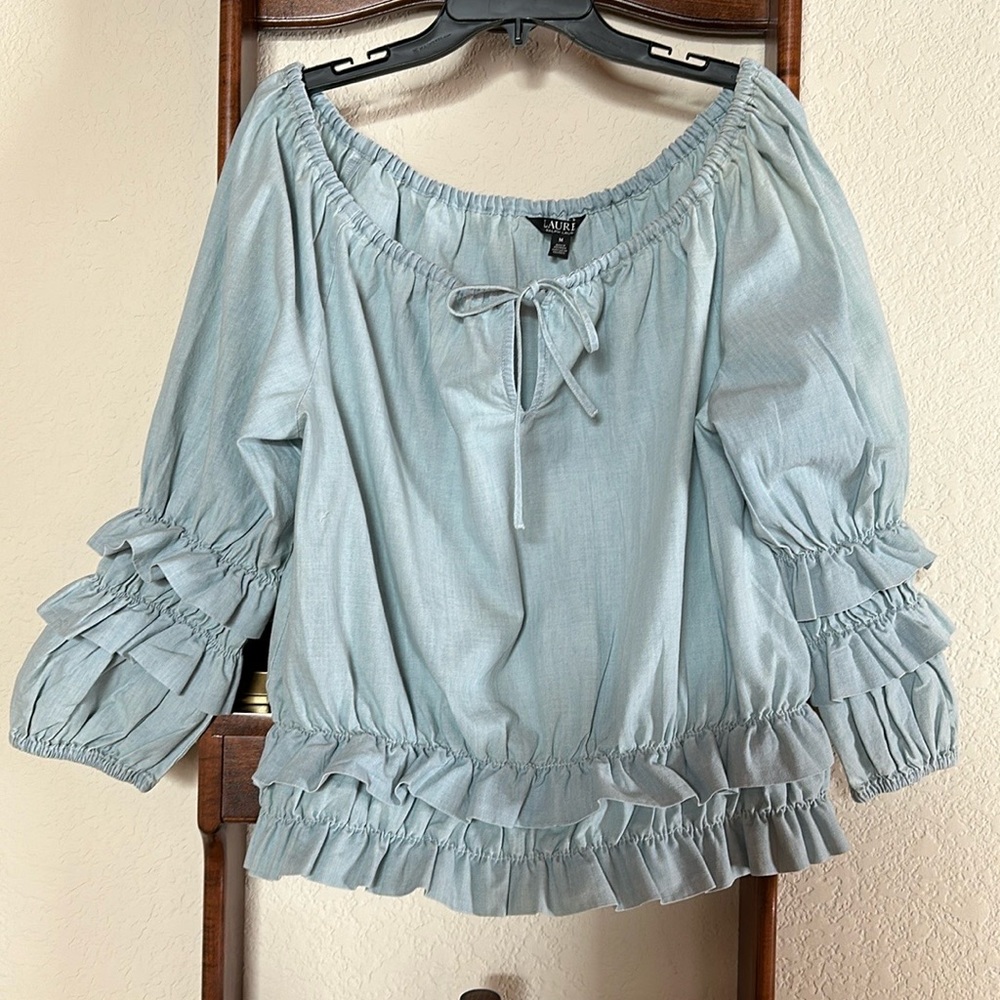 Lauren for Lauren apparel ruffled blouse. Pretty, off-shoulder.